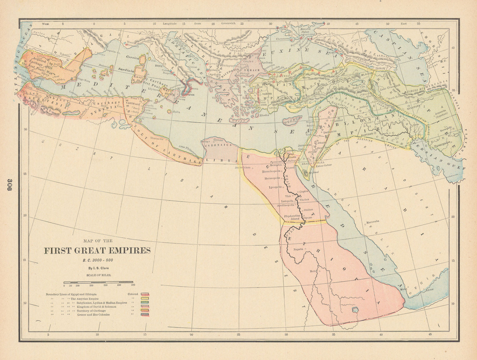 The First Great Empires 3000-500 BC. Mediterranean & Middle East. CLARE 1894 map
